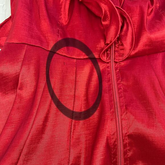 Frank Lyman Red Shiny Bubble Hem Belted Ruffle Sexy Zip Up Cocktail Party Dress - Picture 4 of 13